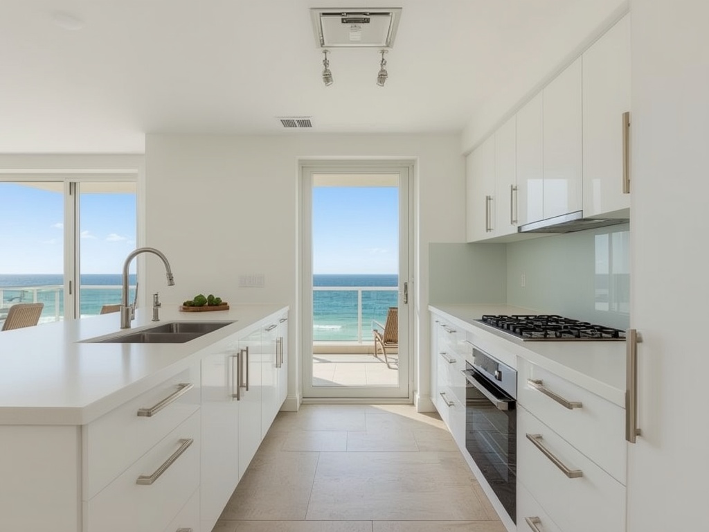 Compact beachfront condominium kitchen in Port Hueneme, CA