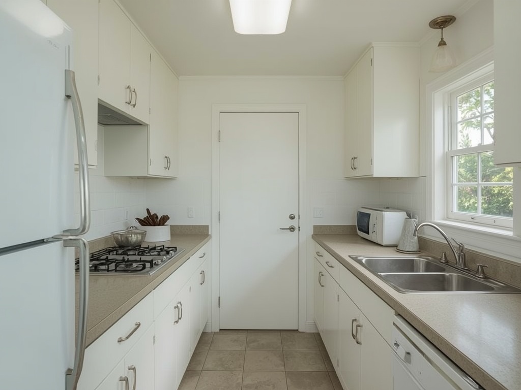 Compact renovated 1950s galley kitchen in a Ventura, CA cottage